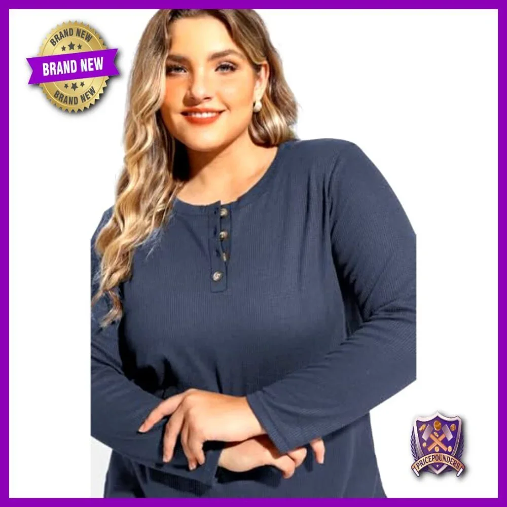 Plus Size Waffle Sweatsuit Set Long Sleeve Top Wide Leg Pants
